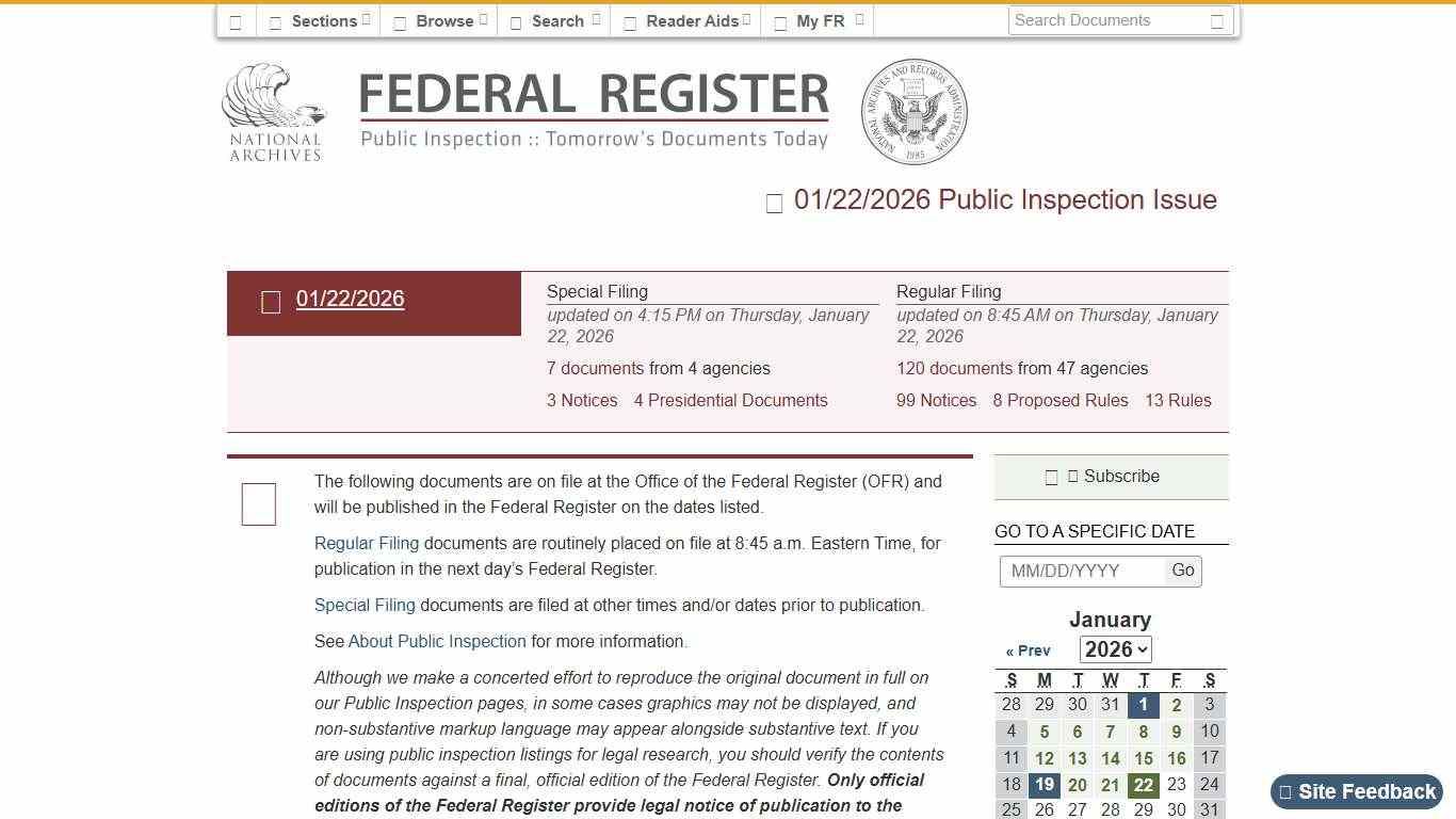 Federal Register :: Federal Register Documents Currently on Public Inspection