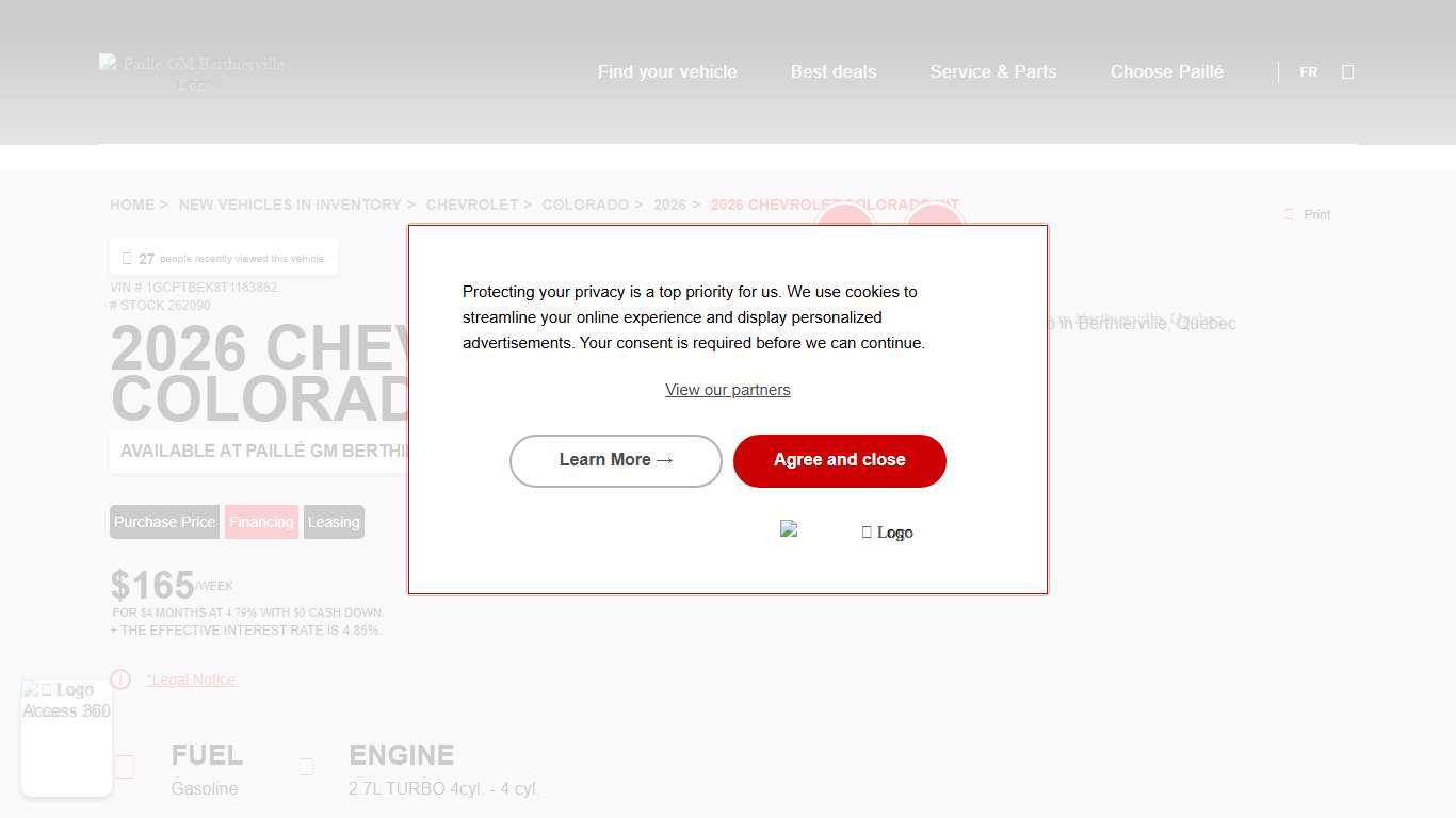 Paillé GM Berthierville 2026 Chevrolet Colorado WT #262090